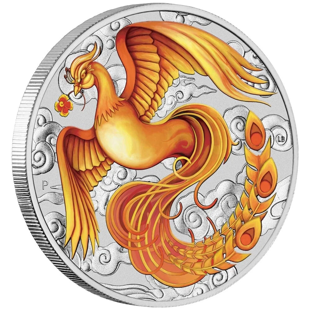 2022 $1 Chinese Myths and Legends Phoenix 1oz Silver Fiery Coloured Coin