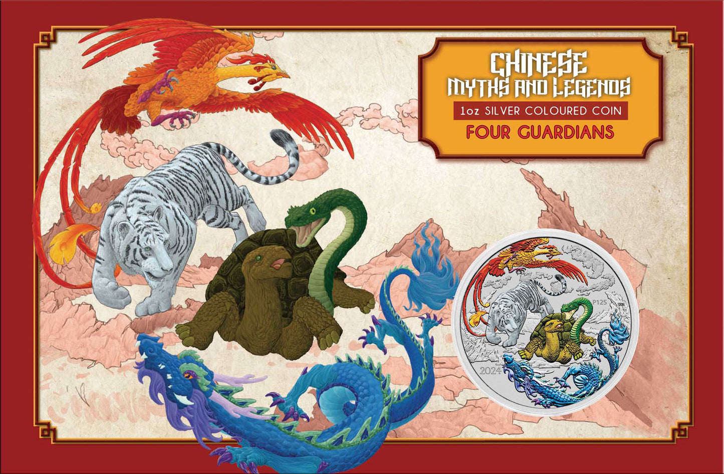 2024 $1 Chinese Myths and Legends Four Guardians Hong 1oz Silver Coloured Coin