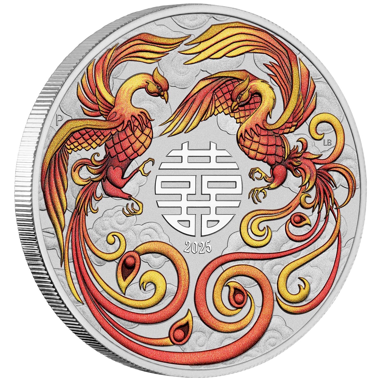 2025 $1 Chinese Myths and Legends Double Phoenix 1oz Silver Fire Coloured Coin