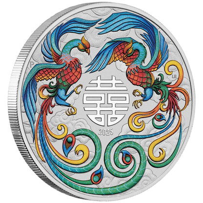 2025 $1 Chinese Myths and Legends Double Phoenix 1oz Silver Vivid Coloured Coin