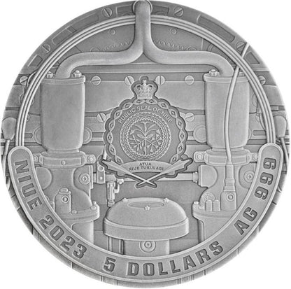 Niue 2023 $5 The Punk Universe Dieselpunk 2oz Silver Coloured Antiqued Coin