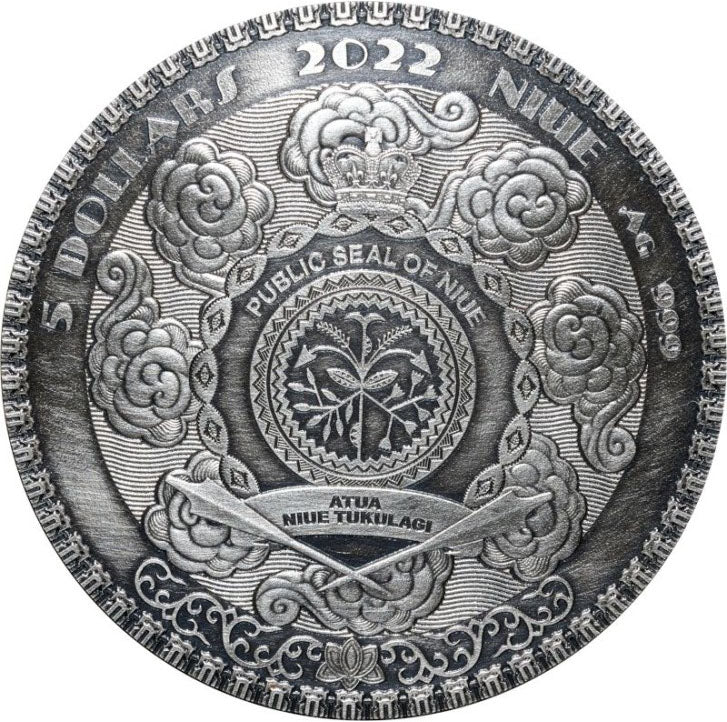 Niue 2022 $5 Famous Assassinations Jing Ke 2oz Silver Coloured Antiqued Coin