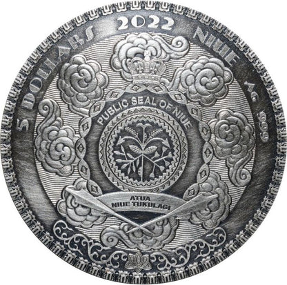 Niue 2022 $5 Famous Assassinations Jing Ke 2oz Silver Coloured Antiqued Coin