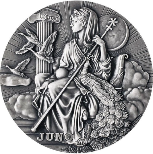 Niue 2022 $2 Roman Gods Juno 2oz Silver Antiqued Coin