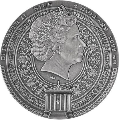 Niue 2022 $2 Roman Gods Juno 2oz Silver Antiqued Coin