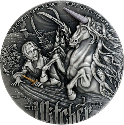 Niue 2022 $5 The Witcher Time of Contempt 2oz Silver Coloured Antiqued Coin