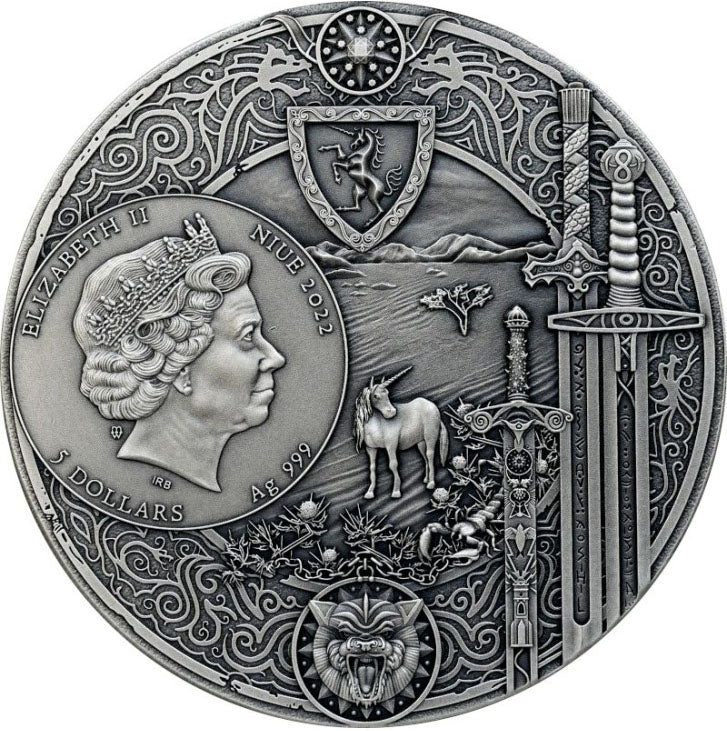 Niue 2022 $5 The Witcher Time of Contempt 2oz Silver Coloured Antiqued Coin