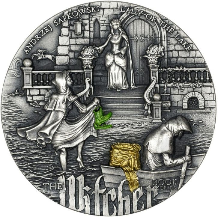 Niue 2024 $5 The Witcher Lady of The Lake 2oz Silver Coloured Antiqued Coin