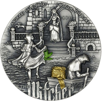Niue 2024 $5 The Witcher Lady of The Lake 2oz Silver Coloured Antiqued Coin