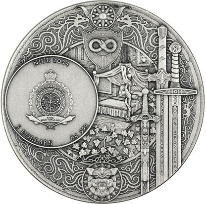 Niue 2024 $5 The Witcher Lady of The Lake 2oz Silver Coloured Antiqued Coin