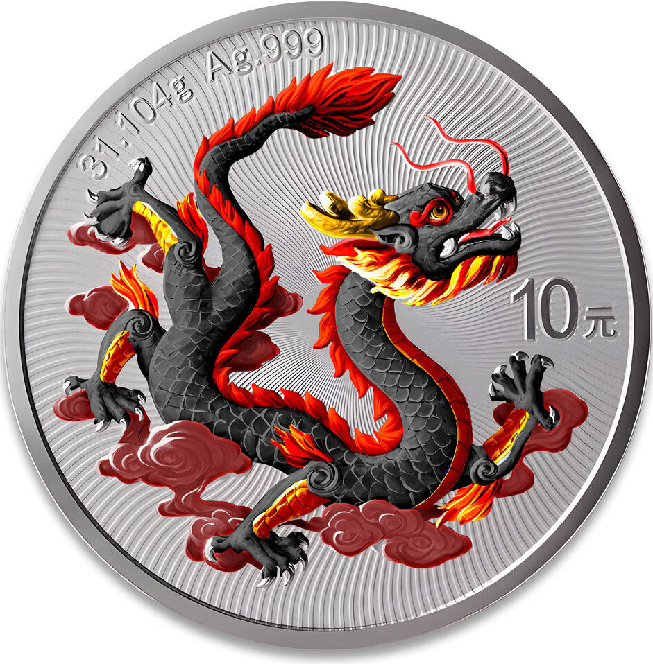 China 2025 10 Yuan Chinese Black Dragon 1oz Silver Coloured Bullion Coin