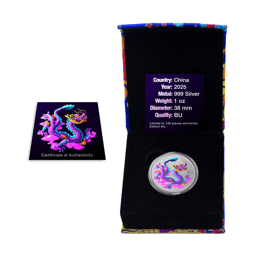 China 2025 10 Yuan Chinese Purple Dragon 1oz Silver Coloured Bullion Coin