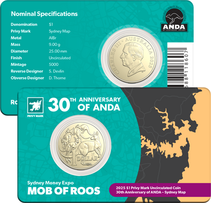 2025 $1 ANDA Sydney 30th Anniversary of ANDA Sydney Map Privy Mark Uncirculated Coin