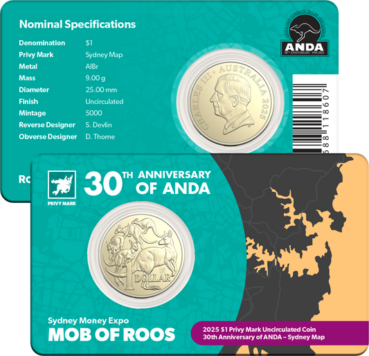2025 $1 ANDA Sydney 30th Anniversary of ANDA Sydney Map Privy Mark Uncirculated Coin