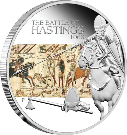 Tuvalu 2009 $1 Famous Battles In History Hastings 1oz Silver Coloured Proof Coin