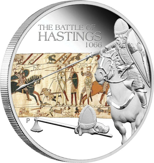 Tuvalu 2009 $1 Famous Battles In History Hastings 1oz Silver Coloured Proof Coin