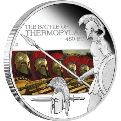 Tuvalu 2009 $1 Famous Battles In History Thermopylae 1oz Silver Coloured Proof Coin