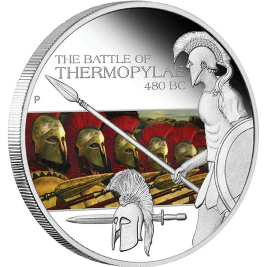 Tuvalu 2009 $1 Famous Battles In History Thermopylae 1oz Silver Coloured Proof Coin
