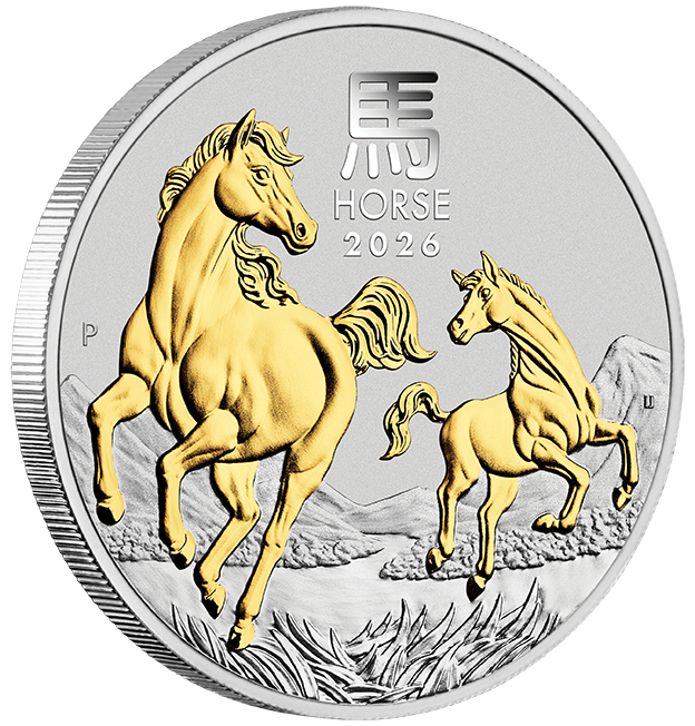 2026 $1 Lunar Year of The Horse 1oz Silver Gilded Coin