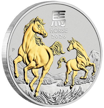 2026 $1 Lunar Year of The Horse 1oz Silver Gilded Coin