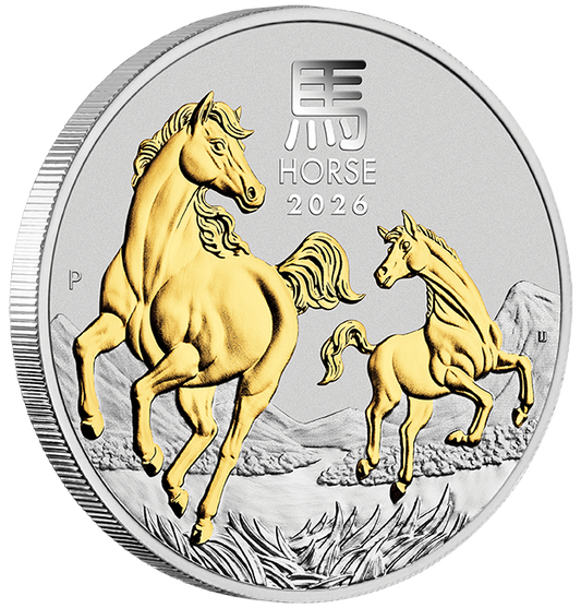 2026 $1 Lunar Year of The Horse 1oz Silver Gilded Coin