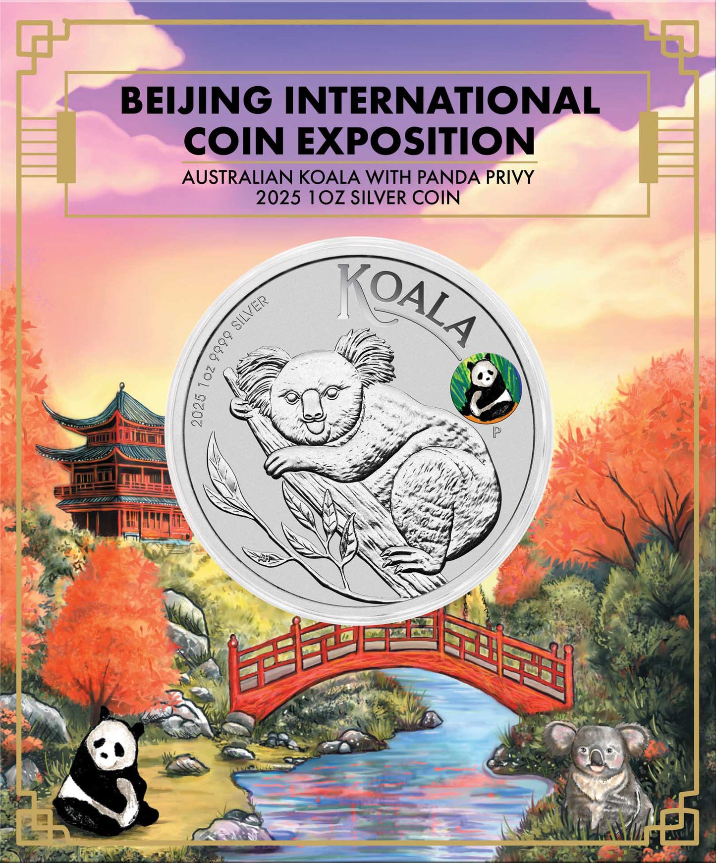 2025 $1 Beijing International Australian Koala with 'Panda' Privy Mark 1oz Silver Uncirculated Coin