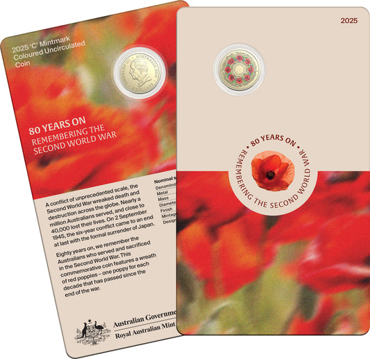 2025 $2 80 Years On Remembering The Second World War 'C' Mintmark Coloured Uncirculated Coin