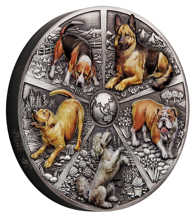 Tuvalu 2025 $5 World Popular Dogs 5oz Silver Coloured Antiqued Coin