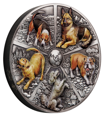Tuvalu 2025 $5 World Popular Dogs 5oz Silver Coloured Antiqued Coin