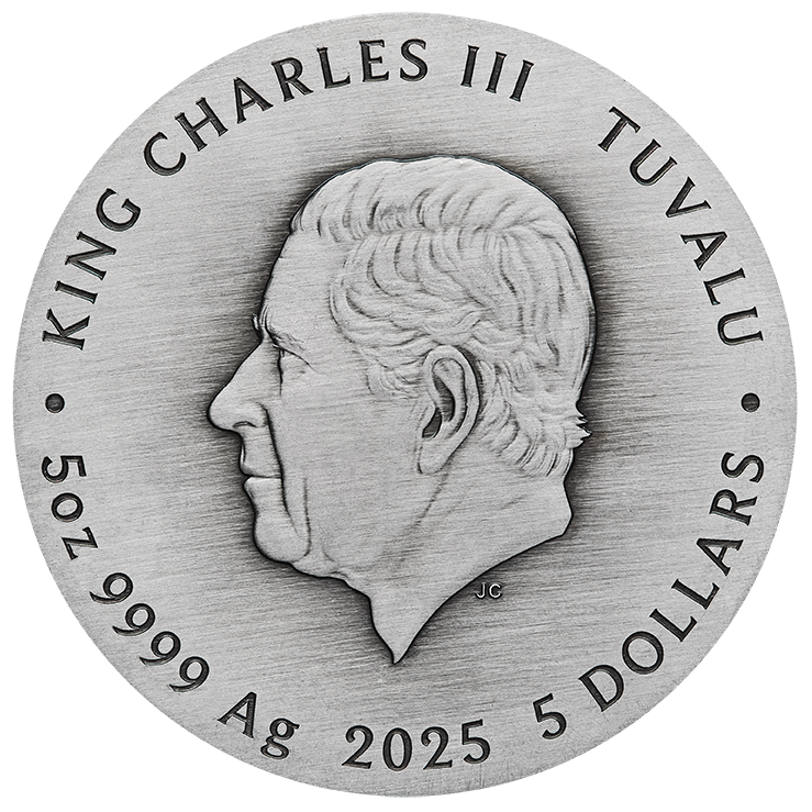 Tuvalu 2025 $5 World Popular Dogs 5oz Silver Coloured Antiqued Coin