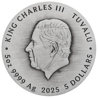 Tuvalu 2025 $5 World Popular Dogs 5oz Silver Coloured Antiqued Coin