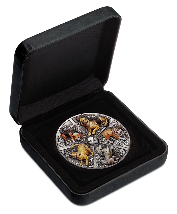 Tuvalu 2025 $5 World Popular Dogs 5oz Silver Coloured Antiqued Coin