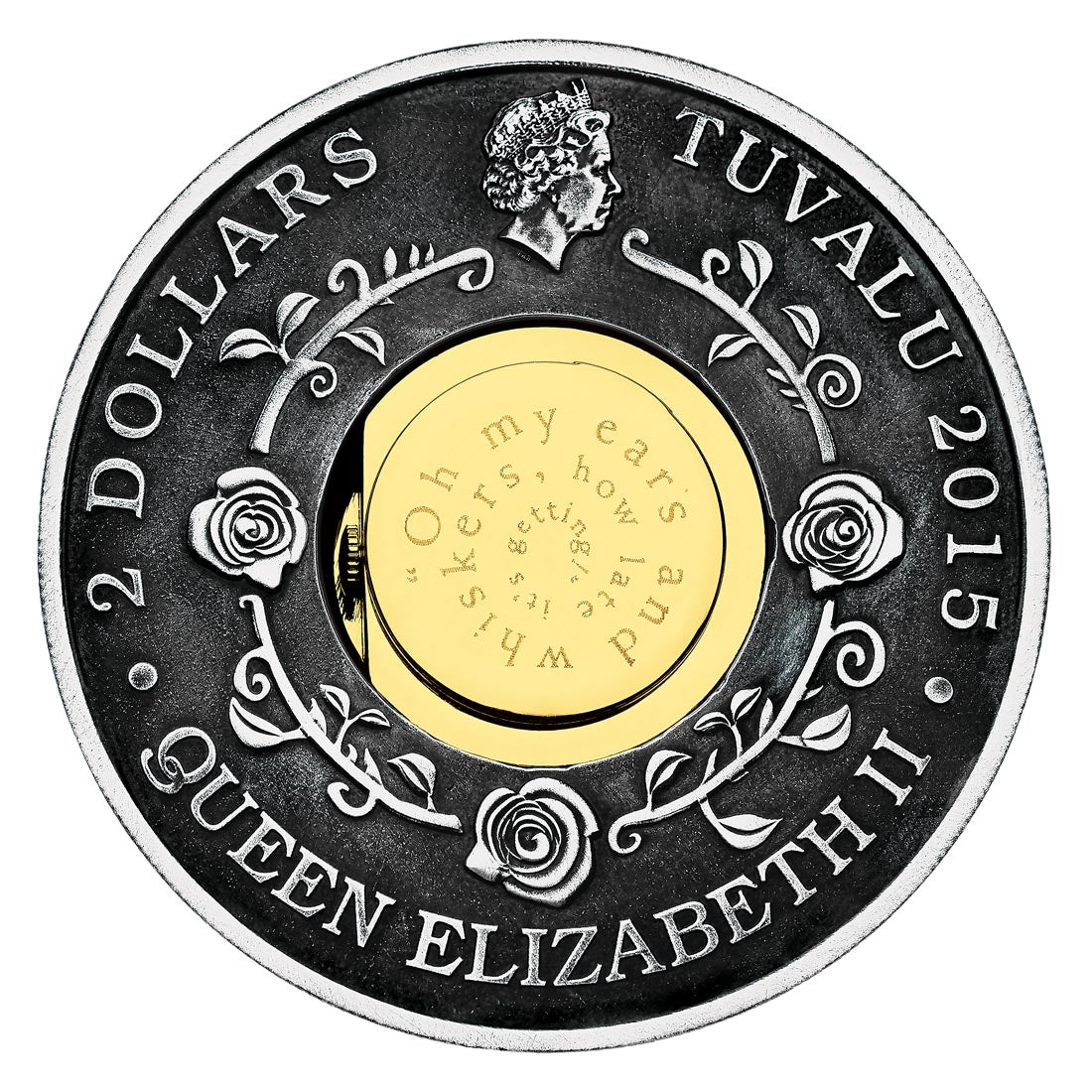 Tuvalu 2015 $2 150th Anniversary of Alice In Wonderland 2oz Silver Antiqued Clock Coin