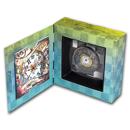 Tuvalu 2015 $2 150th Anniversary of Alice In Wonderland 2oz Silver Antiqued Clock Coin