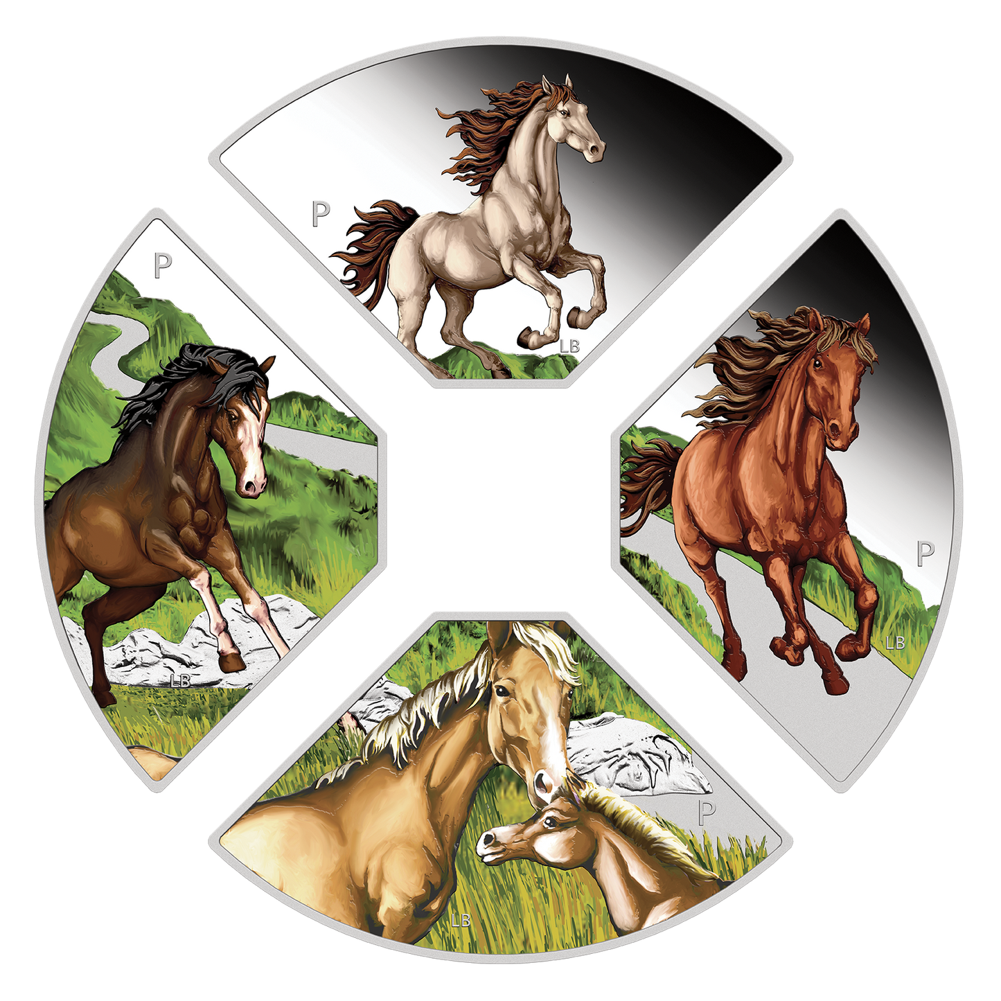 Tuvalu 2026 $1 Lunar Year of The Horse 1oz Silver Coloured Proof 4 Coin Quadrant Set