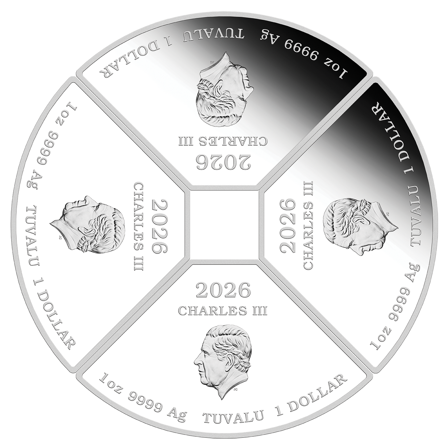 Tuvalu 2026 $1 Lunar Year of The Horse 1oz Silver Coloured Proof 4 Coin Quadrant Set