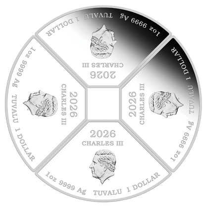 Tuvalu 2026 $1 Lunar Year of The Horse 1oz Silver Coloured Proof 4 Coin Quadrant Set