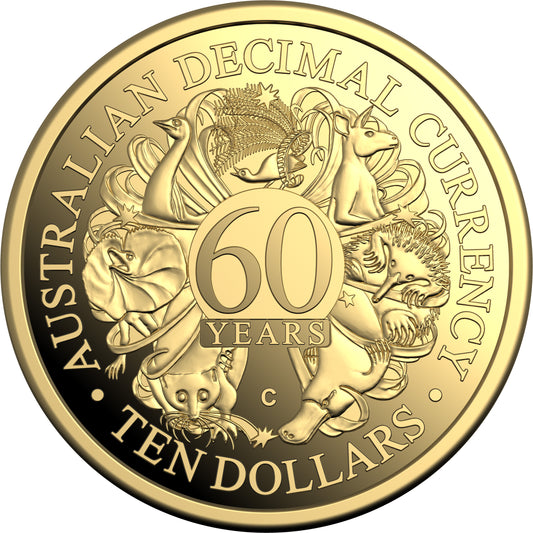 2026 $10 60th Anniversary of Decimal Currency 'C' Mintmark 1/10oz Gold Proof Coin
