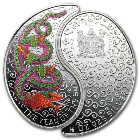 Fiji 2013 $1 The Year of The Snake 1/2oz Silver Coloured Proof Coin