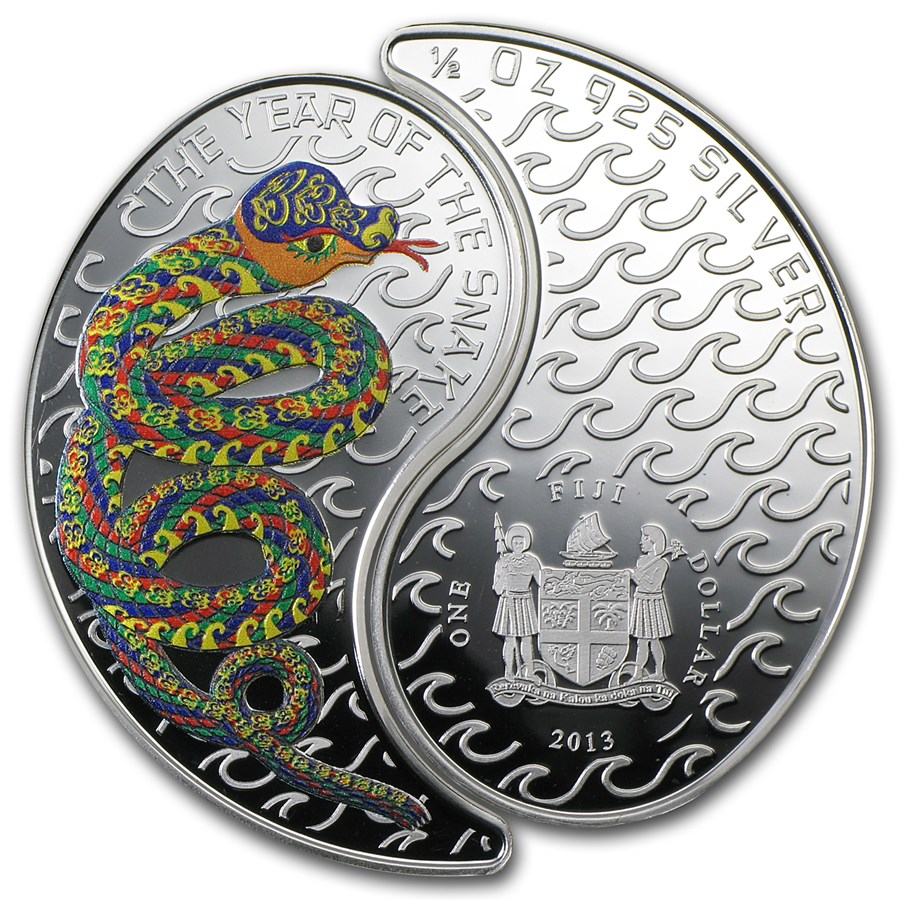 Fiji 2013 $1 The Year of The Snake 1/2oz Silver Coloured Proof Coin