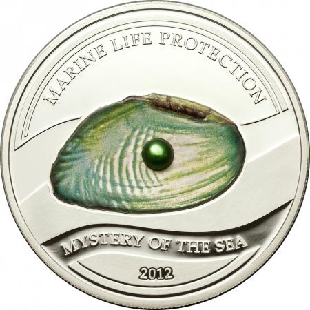 Palau 2012 $5 Marine Life Protection Mystery of The Sea with Pearl Insert Silver Coloured Proof Coin