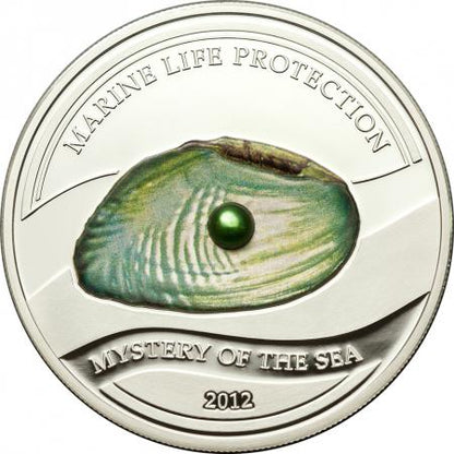 Palau 2012 $5 Marine Life Protection Mystery of The Sea with Pearl Insert Silver Coloured Proof Coin