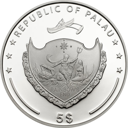 Palau 2014 $5 Marine Life Protection Beauty of The Sea with Pearl Insert Silver Coloured Proof Coin