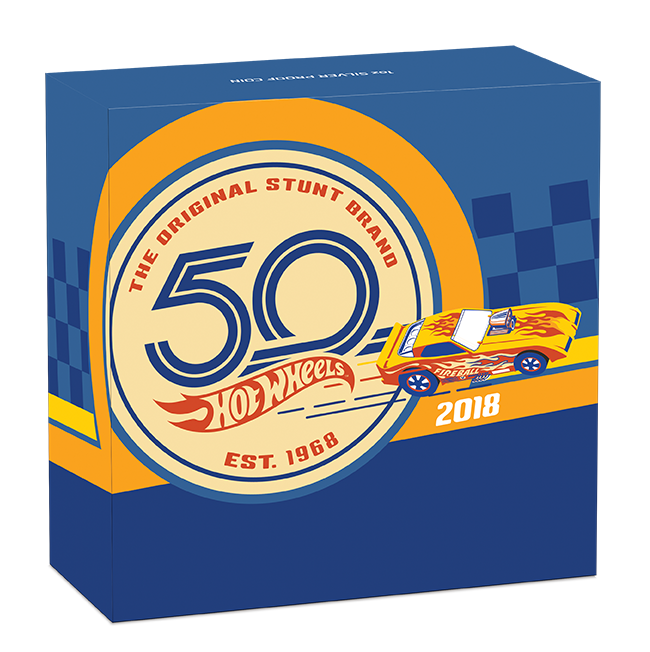 Tuvalu 2018 $1 Hot Wheels 50th Anniversary 1oz Silver Coloured Proof Coin
