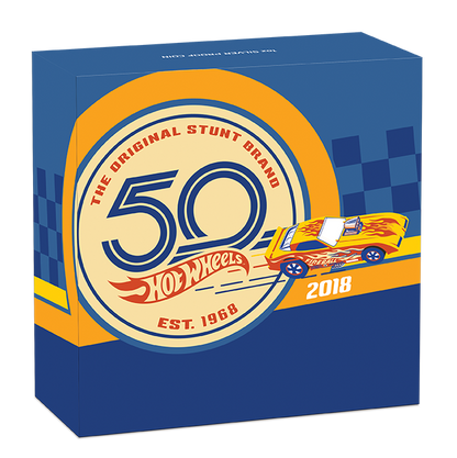 Tuvalu 2018 $1 Hot Wheels 50th Anniversary 1oz Silver Coloured Proof Coin