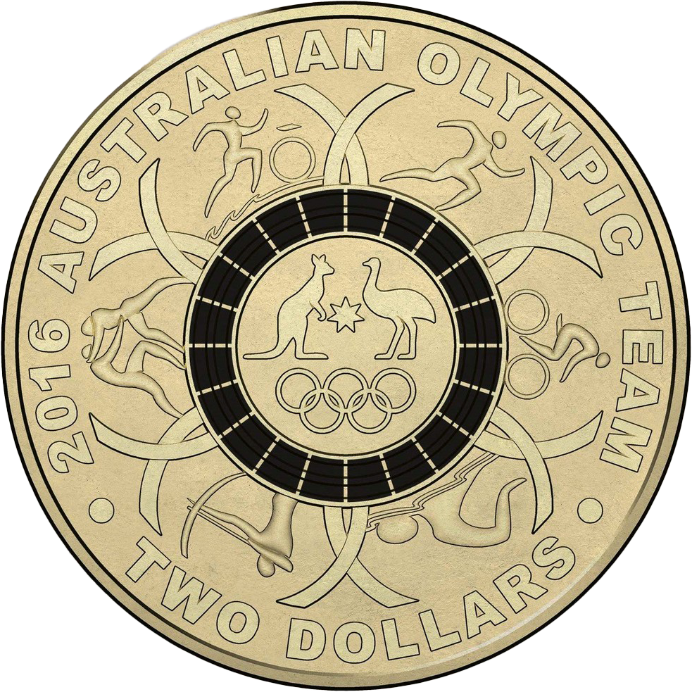 2016 $2 Australian Olympic Team Black Ring Coloured Al-Bronze Uncirculated Coin