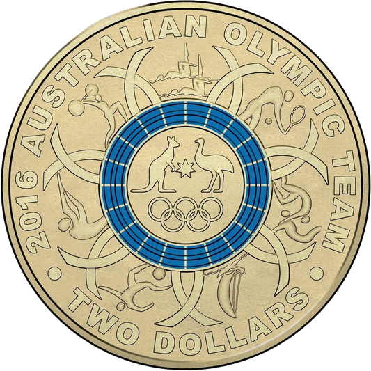 2016 $2 Australian Olympic Team Blue Ring Coloured Al-Bronze Uncirculated Coin