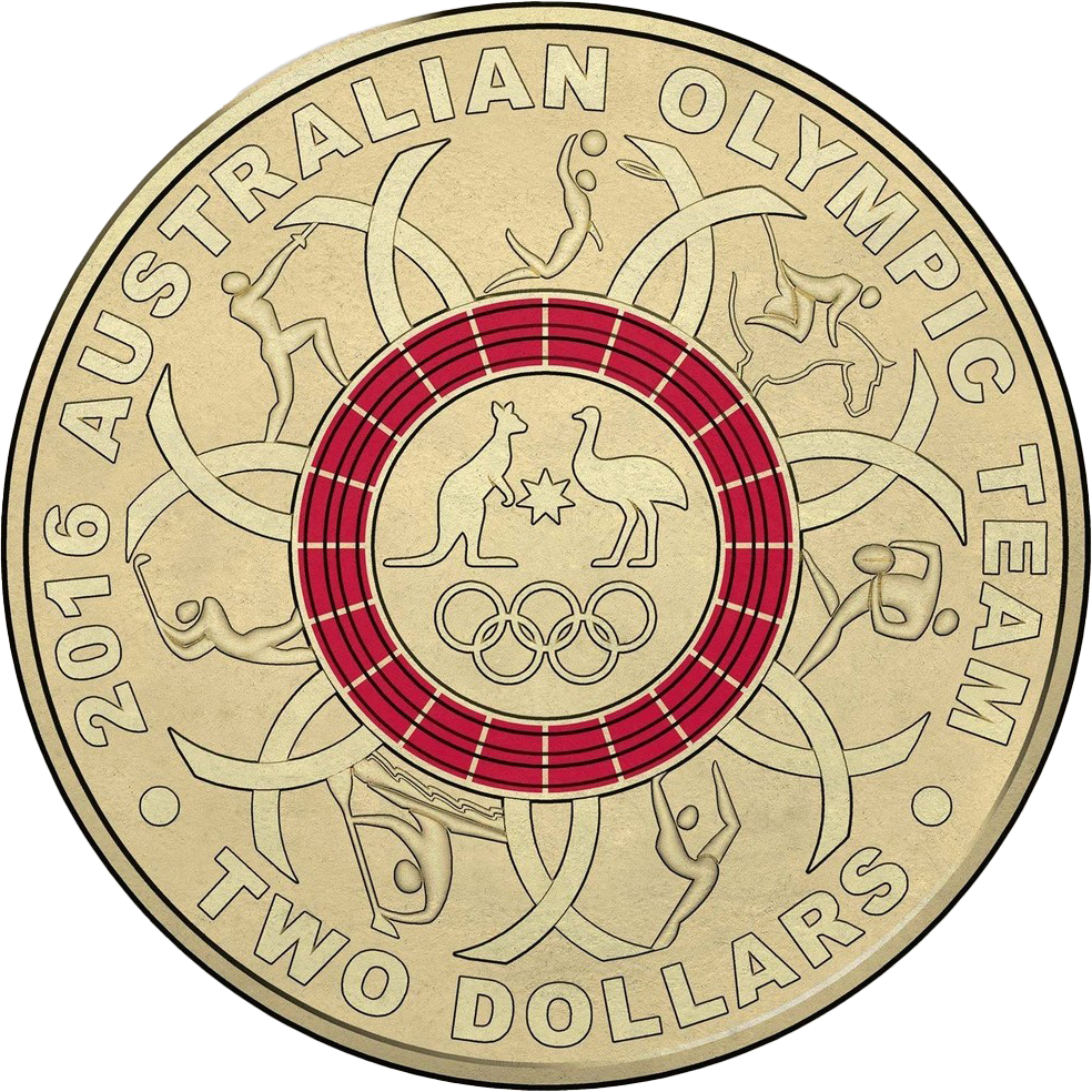 2016 $2 Australian Olympic Team Red Coloured Al-Bronze Uncirculated Coin