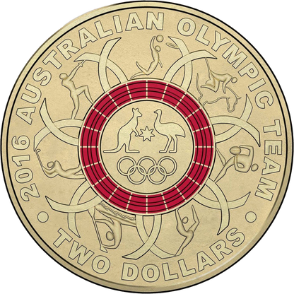 2016 $2 Australian Olympic Team Red Coloured Al-Bronze Uncirculated Coin