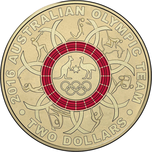 2016 $2 Australian Olympic Team Red Coloured Al-Bronze Uncirculated Coin